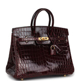 Hermes Birkin 25 Bordeaux Shiny Niloticus Crocodile Gold Hardware