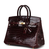 Hermes Birkin 25 Bordeaux Shiny Niloticus Crocodile Gold Hardware