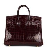 Hermes Birkin 25 Bordeaux Shiny Niloticus Crocodile Gold Hardware