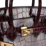 Hermes Birkin 25 Bordeaux Shiny Niloticus Crocodile Gold Hardware