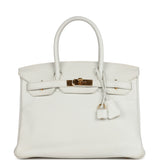 Pre-owned Hermes Birkin 30 White Clemence Gold Hardware