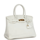 Pre-owned Hermes Birkin 30 White Clemence Gold Hardware