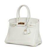 Pre-owned Hermes Birkin 30 White Clemence Gold Hardware