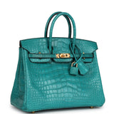 Hermes Birkin 25 Bleu Paon Matte Alligator Gold Hardware