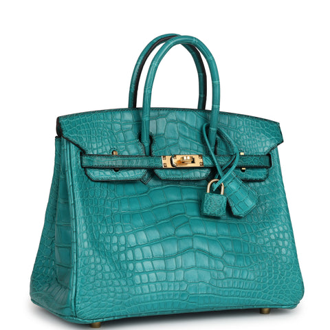 Hermes Birkin 25 Bleu Paon Matte Alligator Gold Hardware