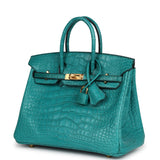 Hermes Birkin 25 Bleu Paon Matte Alligator Gold Hardware