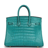 Hermes Birkin 25 Bleu Paon Matte Alligator Gold Hardware