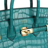 Hermes Birkin 25 Bleu Paon Matte Alligator Gold Hardware