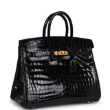 Hermes Birkin 25 Black Shiny Niloticus Crocodile Gold Hardware