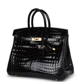 Hermes Birkin 25 Black Shiny Niloticus Crocodile Gold Hardware