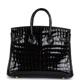 Hermes Birkin 25 Black Shiny Niloticus Crocodile Gold Hardware