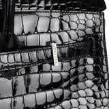 Pre-owned Hermes Birkin 35 Black Shiny Porosus Crocodile 18K White Gold Diamond Hardware