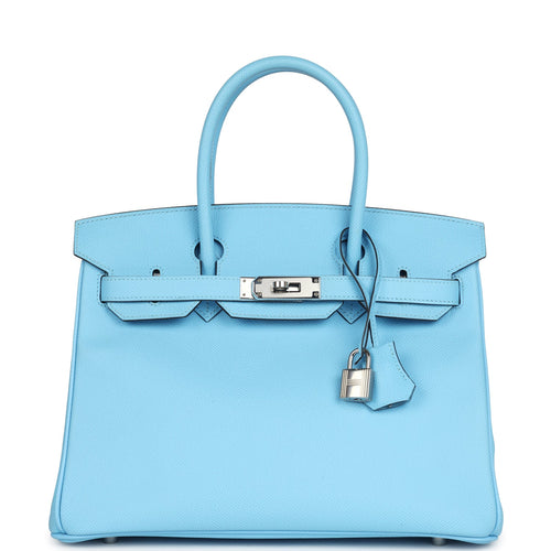 Pre-owned Hermes Birkin 30 Celeste Epsom Palladium Hardware
