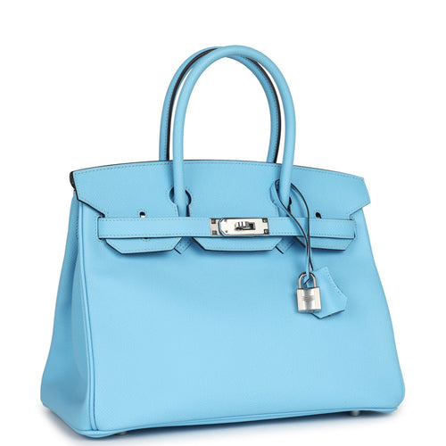 Pre-owned Hermes Birkin 30 Celeste Epsom Palladium Hardware