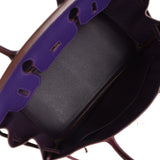 Pre-owned Hermes Special Order (HSS) Birkin 30 Tri-color Raisin, Ultraviolet and Rose Shocking Chevre Palladium Hardware