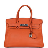 Pre-owned Hermes Birkin 30 Orange Togo Palladium Hardware