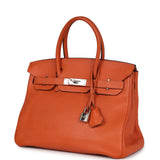 Pre-owned Hermes Birkin 30 Orange Togo Palladium Hardware