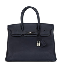 Pre-owned Hermes Birkin 30 Bleu Nuit Togo Palladium Hardware