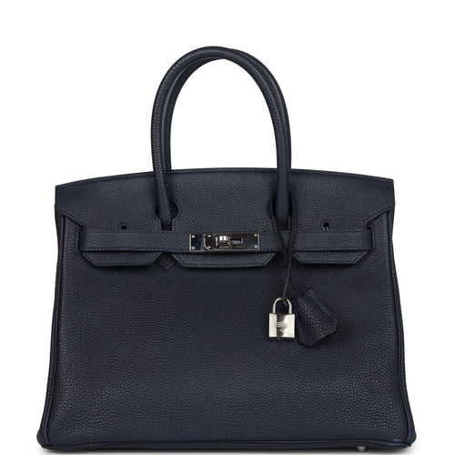 Pre-owned Hermes Birkin 30 Bleu Nuit Togo Palladium Hardware