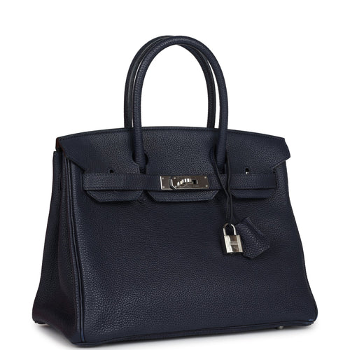 Pre-owned Hermes Birkin 30 Bleu Nuit Togo Palladium Hardware