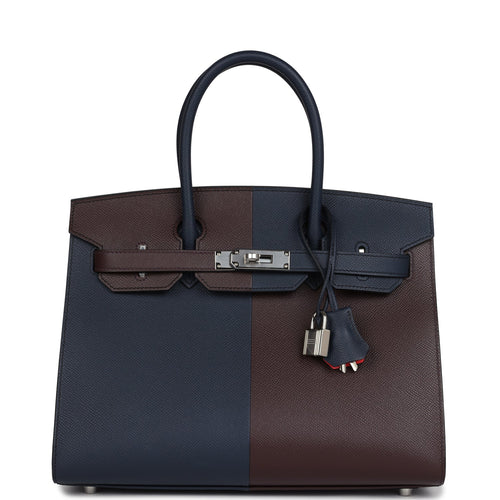 Hermes Casaque Birkin Sellier 30 Rouge Sellier and Bleu Indigo Epsom Palladium Hardware