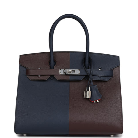 Hermes Casaque Birkin Sellier 30 Rouge Sellier and Bleu Indigo Epsom Palladium Hardware