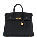 Hermes Birkin 25 Black Togo Brushed Gold Hardware