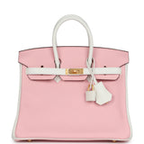 Hermes Special Order (HSS) Birkin 25 Rose Sakura and White Clemence Brushed Gold Hardware