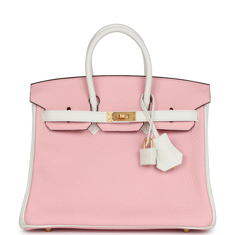 Hermes Special Order (HSS) Birkin 25 Rose Sakura and White Clemence Brushed Gold Hardware