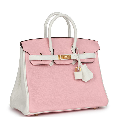 Hermes Special Order (HSS) Birkin 25 Rose Sakura and White Clemence Brushed Gold Hardware