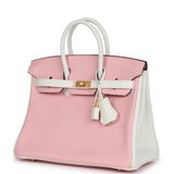 Hermes Special Order (HSS) Birkin 25 Rose Sakura and White Clemence Brushed Gold Hardware