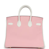 Hermes Special Order (HSS) Birkin 25 Rose Sakura and White Clemence Brushed Gold Hardware