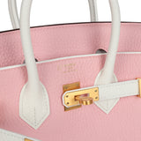 Hermes Special Order (HSS) Birkin 25 Rose Sakura and White Clemence Brushed Gold Hardware