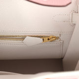 Hermes Special Order (HSS) Birkin 25 Rose Sakura and White Clemence Brushed Gold Hardware