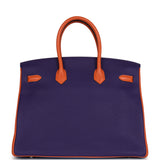 Pre-owned Hermes Special Order (HSS) Birkin 35 Tricolor Bleu Hydra, Ultraviolet and Orange Togo Palladium Hardware