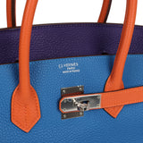 Pre-owned Hermes Special Order (HSS) Birkin 35 Tricolor Bleu Hydra, Ultraviolet and Orange Togo Palladium Hardware