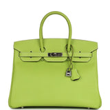 Pre-owned Hermes Birkin 35 Kiwi Candy Epsom Palladium Hardware