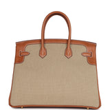 Hermes Birkin 35 Flag Ficelle and Paprika Toile H and Fauve Barenia Permabrass Hardware