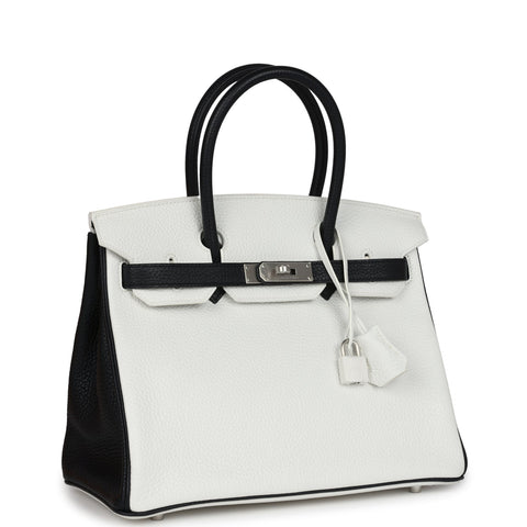 Hermes Special Order (HSS) Birkin 30 White and Black Clemence Brushed Palladium Hardware