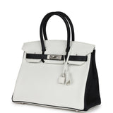 Hermes Special Order (HSS) Birkin 30 White and Black Clemence Brushed Palladium Hardware