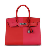 Hermes Casaque Birkin Sellier 30 Rouge De Coeur and Rose Extreme Epsom Palladium Hardware