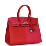 Hermes Casaque Birkin Sellier 30 Rouge De Coeur and Rose Extreme Epsom Palladium Hardware