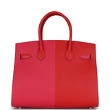 Hermes Casaque Birkin Sellier 30 Rouge De Coeur and Rose Extreme Epsom Palladium Hardware