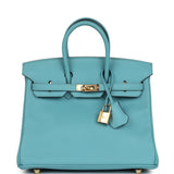 Pre-owned Hermes Birkin 25 Bleu Saint Cyr Swift Gold Hardware