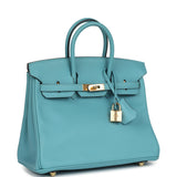 Pre-owned Hermes Birkin 25 Bleu Saint Cyr Swift Gold Hardware