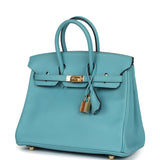 Pre-owned Hermes Birkin 25 Bleu Saint Cyr Swift Gold Hardware