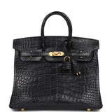 Hermes Birkin 25 Black Matte Alligator Gold Hardware