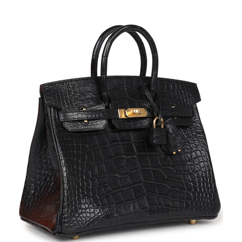 Hermes Birkin 25 Black Matte Alligator Gold Hardware