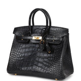 Hermes Birkin 25 Black Matte Alligator Gold Hardware