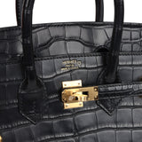 Hermes Birkin 25 Black Matte Alligator Gold Hardware